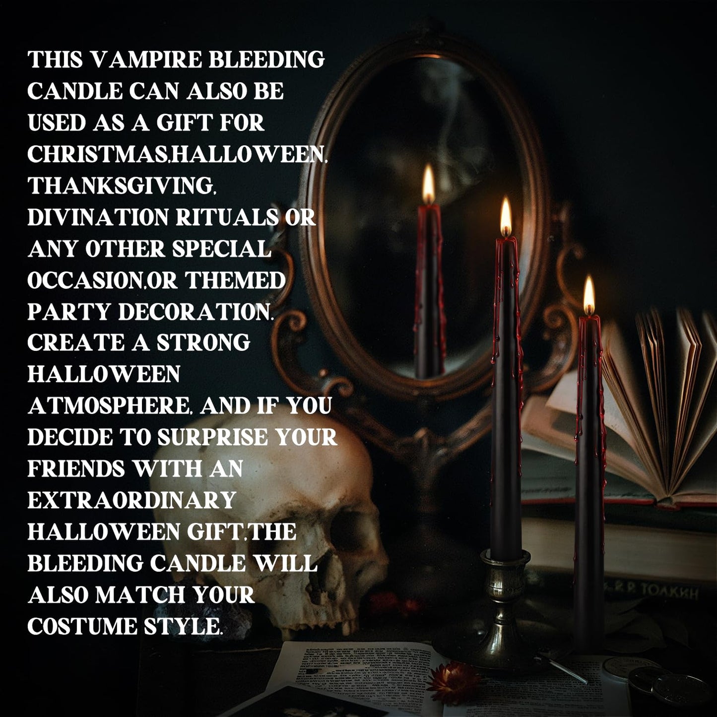 24 Pack Vampire Tears Taper Candles, 10 inch Tall Bleeding Candles, Unscented Black Tapered Candlesticks, Spooky Blood Drip Candle Set for Halloween Party Gothic Home Decorations