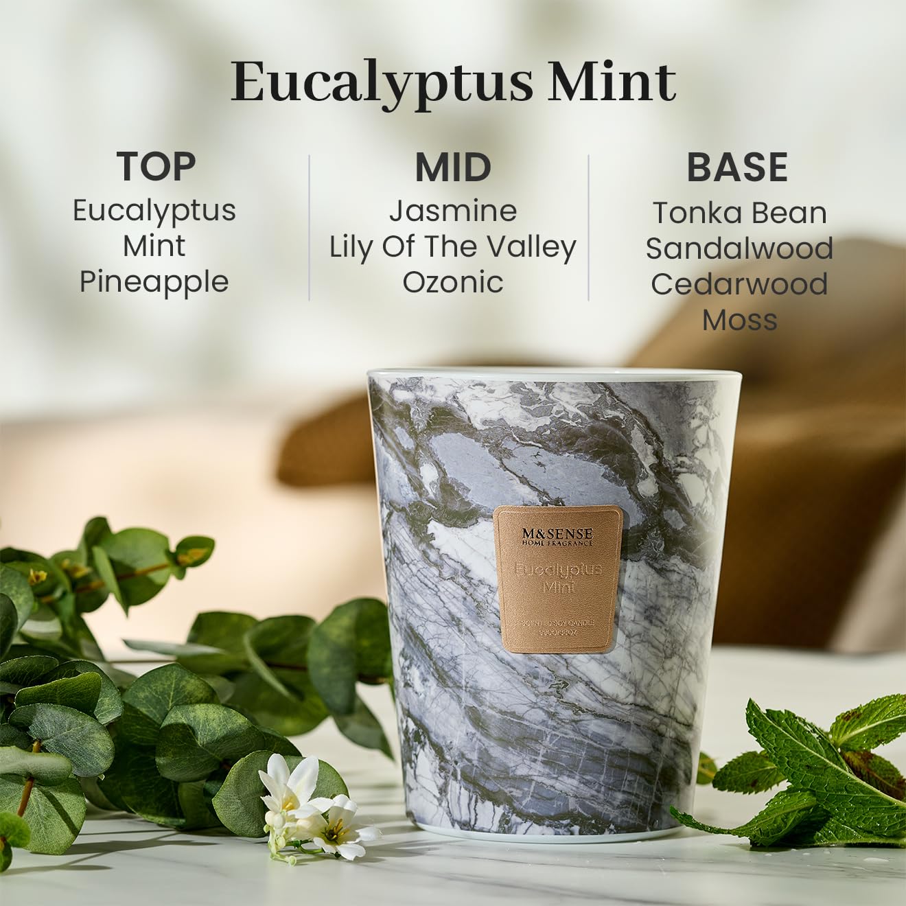 M&SENSE Extra Large Candle 35oz 150H EucalyptusMint Scented Candle, 3 Wick Highly Scented Jar Candle, XL Candles Gift for Stress Relief, Meditation, Yoga