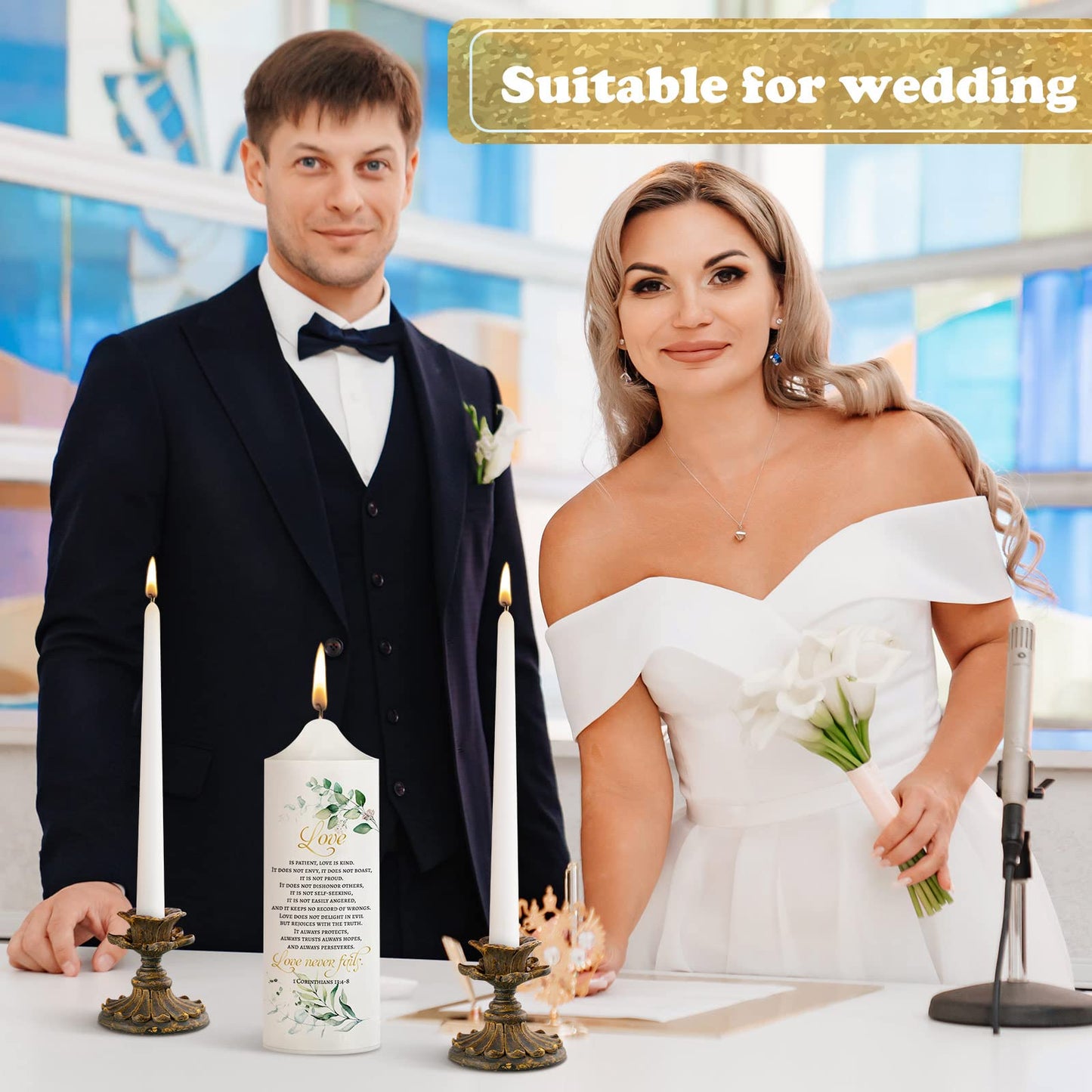 Frienda Unity Candles for Wedding Ceremony Set Wedding Unity Taper Candles Catholic Religious Ceremony Accessories(Leaf Style)