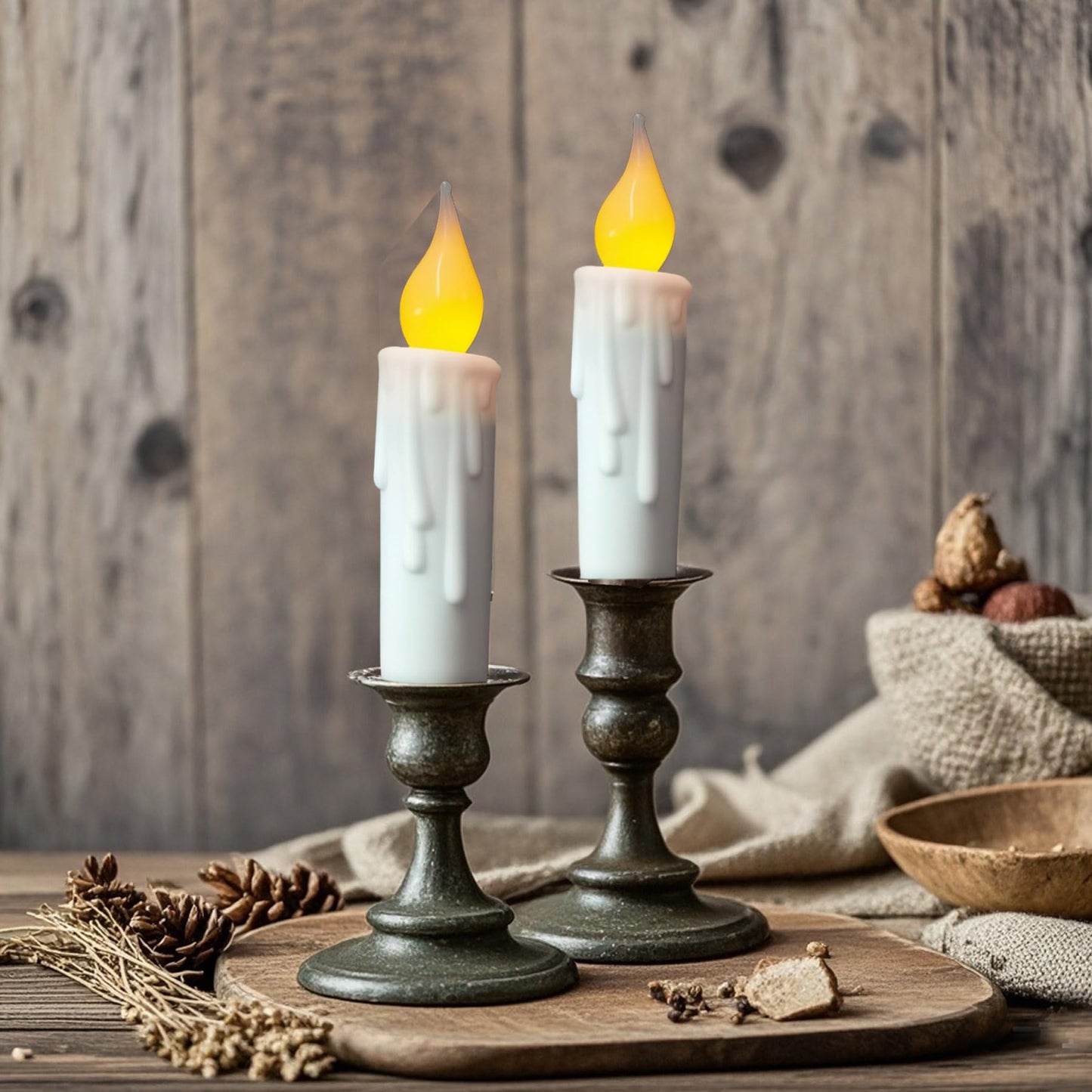 LINCOUNTRY. Battery Opererated Short Taper Candles with Auto Timer,Led Flameless Taper Candles Flickering Flame White Plastic LED Candlesticks, 4.65 Inch Home Christmas Halloween Wedding Decor, 6 pcs