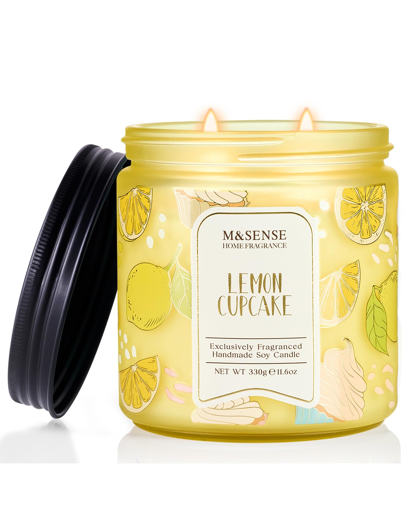 M&SENSE Lemon Vanilla Cupcake Scented Candle, 11.6oz Natural Soy Wax, 70 Hours Long Lasting Clean Burn, Citrus Vanilla Scents for Kitchen Freshness, Candle Gifts for Women Men, Warm Home Decor