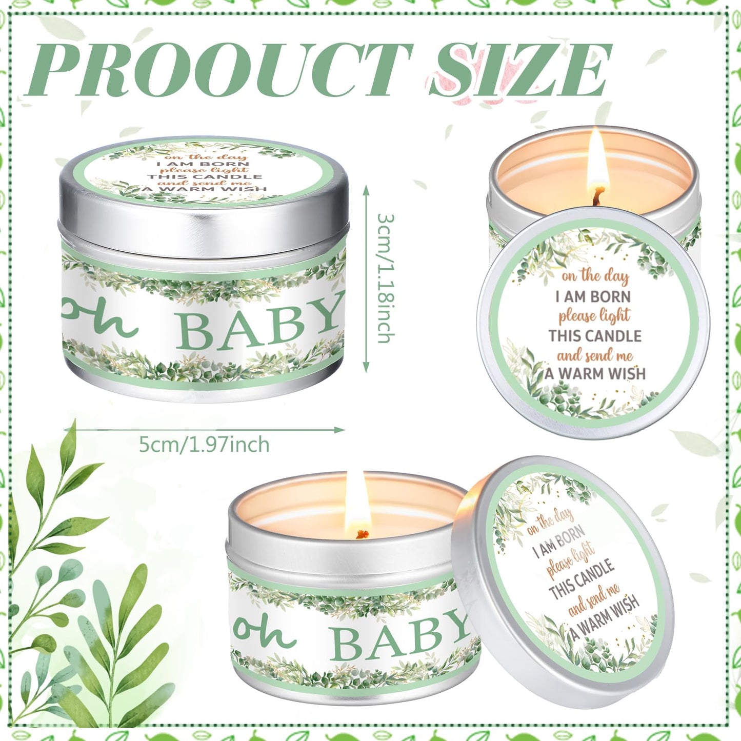 MTLEE 24 Pcs Eucalyptus Baby Shower Party Favors Candles Lavender Scented Baby Shower Favors for Guests Rustic Tealights Candles Gender Reveal Return Gifts (1.2 Oz, Sage Green)