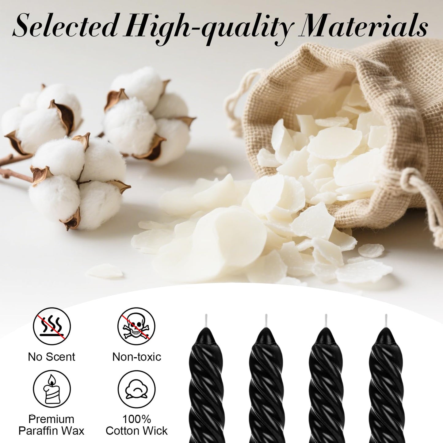 Tobeape Black Spiral Taper Candles 10 Inch - 4 Pack Gothic Twisted Tapered Candle Sticks - Dripless Unscented Smokeless - Long Burning Decorative Candlesticks for Dinner Party Halloween Home Decor