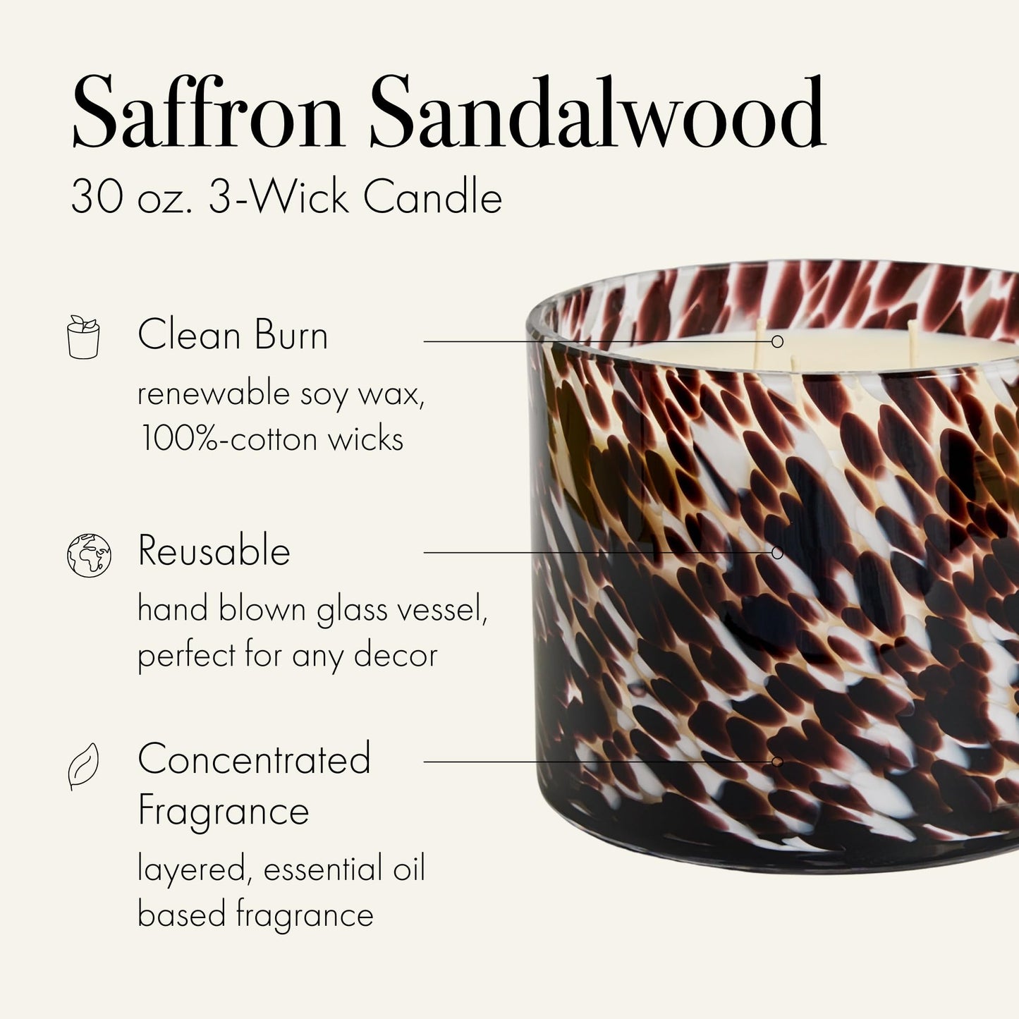 LAFCO New York Fall 3-Wick Candle, Saffron Sandalwood - 30 oz - 120-Hour Burn Time - Reusable, Hand Blown Glass Vessel - Made in The USA