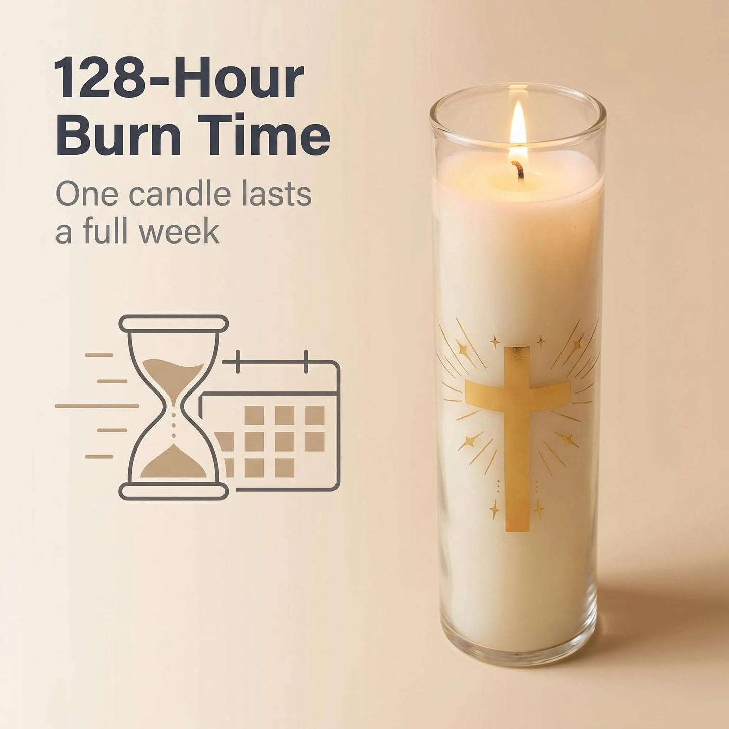 Eechen Charm 128 Hours Long Burning Beeswax Candles,Pure Beeswax Pillar Candles in Glass Jar,Unscented Natural Beeswax Prayer Candles for Religious Ceremony,Memorial,Vigil,Emergency (White)