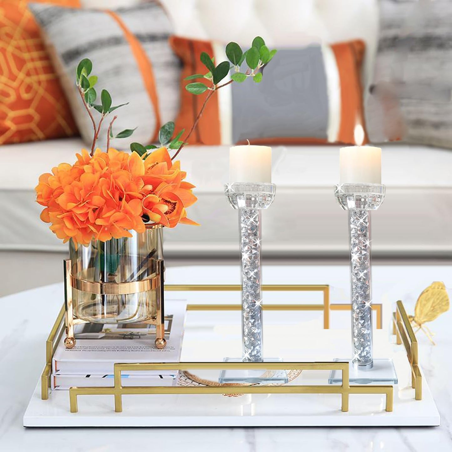 Wocred Candle Holders Set of 2.Stunning Shabbat Candle Holders.8.6" Tall Crystal Candlestick Holders for Dinning Room,Mantelpiece.