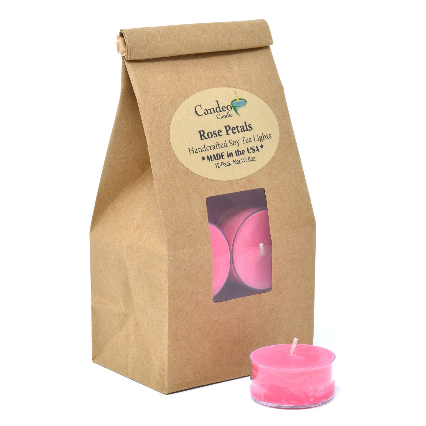 Rose Petals Scented - 12 Pack - Scented Tealight Candles - Soy Beeswax Blend - Handmade in The USA - Candeo Candle - Floral and Spring Scents