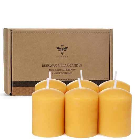 Beeswax Votive Candles-6 Pack Natural Small Votives Set for Home Room Decor Party Wedding Spa Gift
