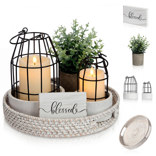 Mumufy Modern Rustic Farmhouse Candle Lantern Set of 5 (Candles are Not Included), Decorative Lanterns for Living Room Table Centerpieces Fireplace Mantle Modern Home Decor(Small,Black, White)
