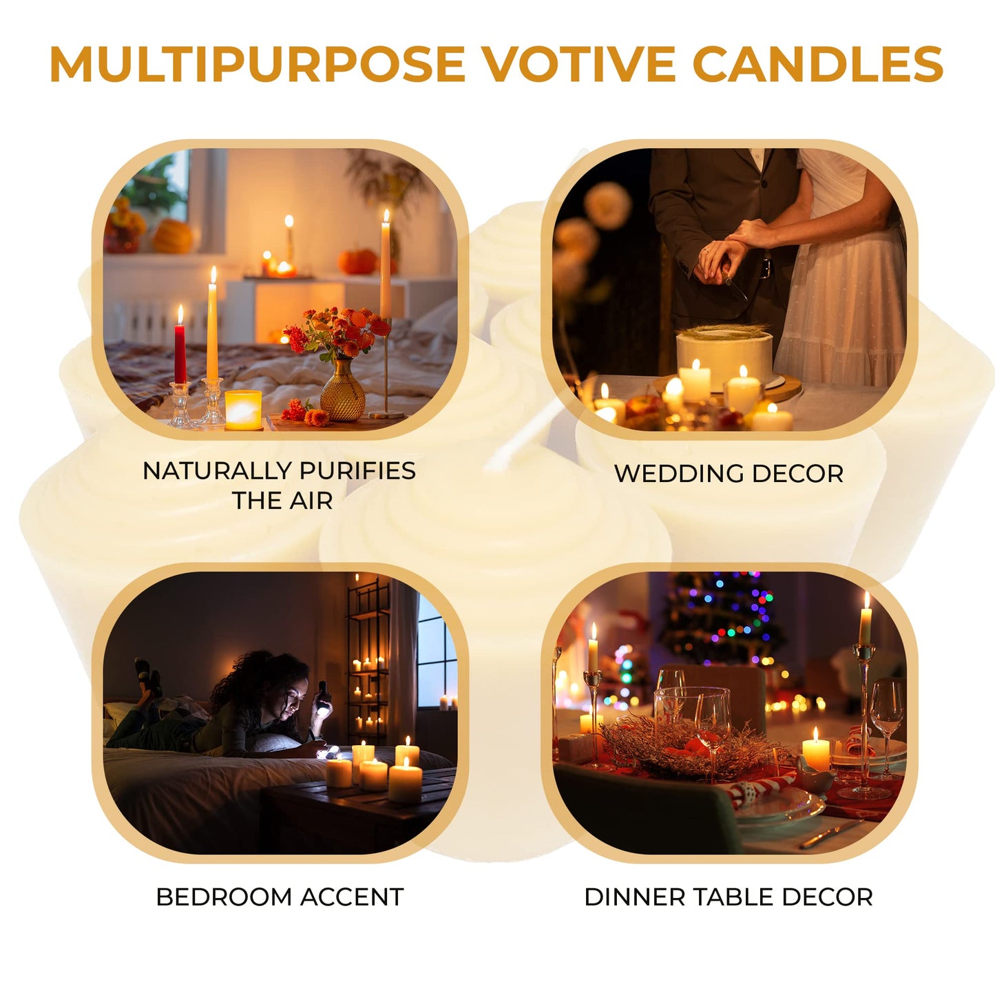 100% Pure Beeswax Votive Candles - USA-Sourced Handmade Votives for Home, Christmas, and Advent, Smokeless Unscented 12 Candle Set with Natural Honey Aroma, 1.96 x 1.77 Inches, by BeeTheLight