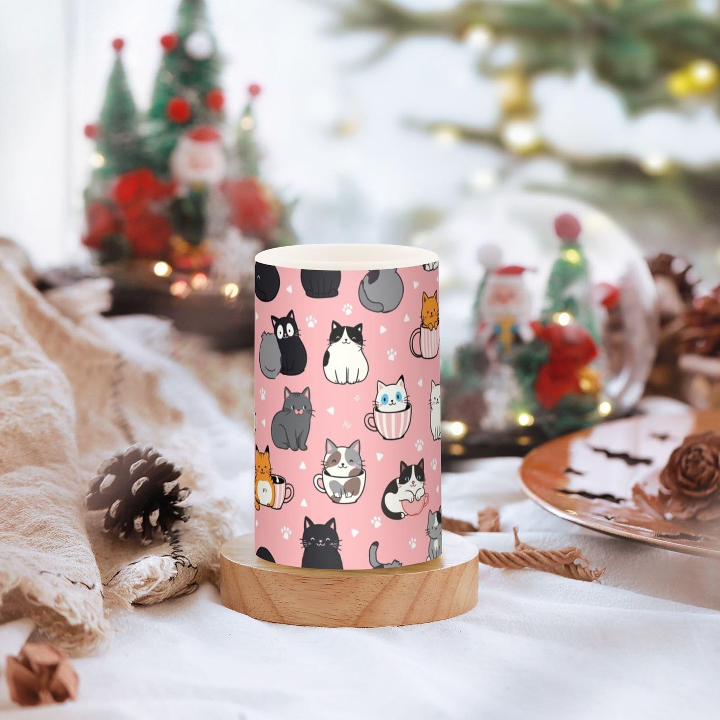 Pigsaly Flameless Candles Battery Operated Cartoon Pink Animals Cute Cat Heart Flickering Led Pillar Candles with Remote Control Colour Changing Warm Light Candles for Halloween Christmas Wedding