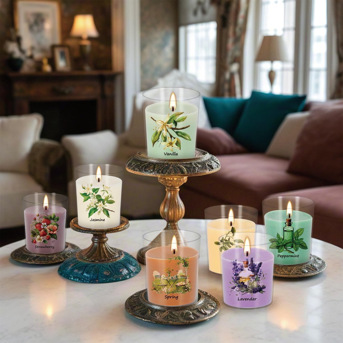 Aromatherapy Candles Set - 24 Pack Scented Candles with 12 Natural Fragrances, Votive Candles in Clear Plastic Jars for Home Decor, Stress Relief, Sleep, Ideal Gift for Women,Mother's Day, Birthday.