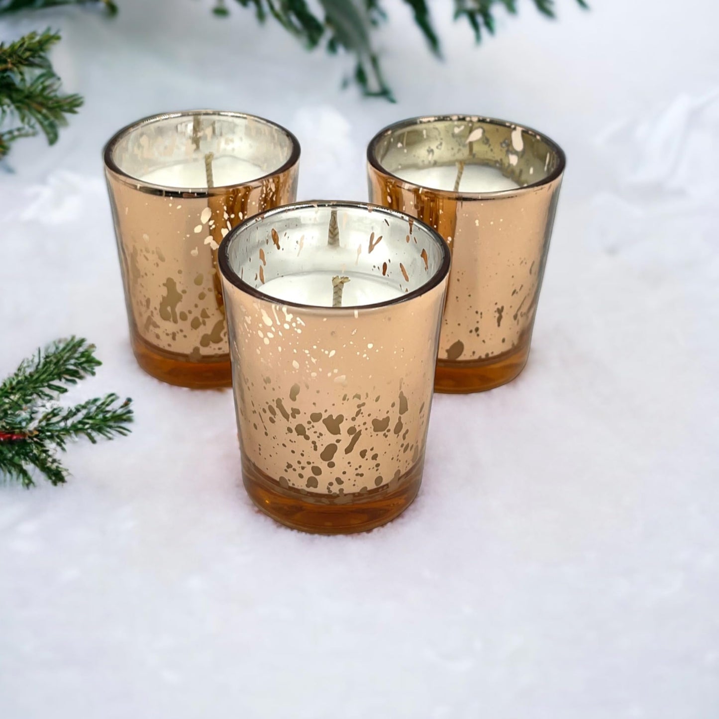 Mister Candle Unscented Rose Glass Votive Candles, Hand Poured 2" Mercury Glass Candle Jars for Home Décor, Wedding Centerpieces, Events, and More, Set of 12
