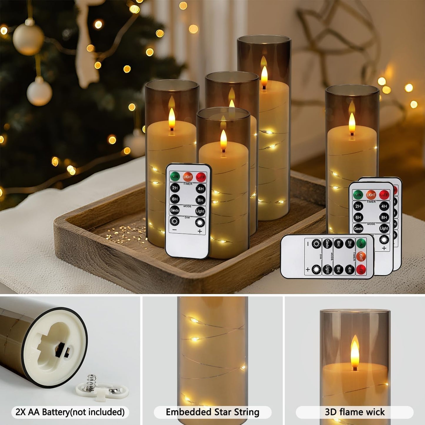 YOROXRG 24 Pack Halloween Decoration Flickering Flameless Candles, Battery Operated LED Candles for New Year, Home Decor, Parties, Wedding,Christmas(D2.2 x H 5" 6" 7") Grey