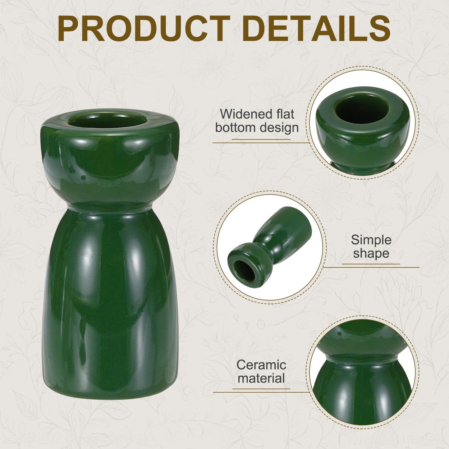 uxcell 2 Pack Candlestick Holder Bright Dark Green Ceramic Taper Candle Holder Candle Stand Holders Modern Style Decoration for Centerpiece Tabletops Anniversary