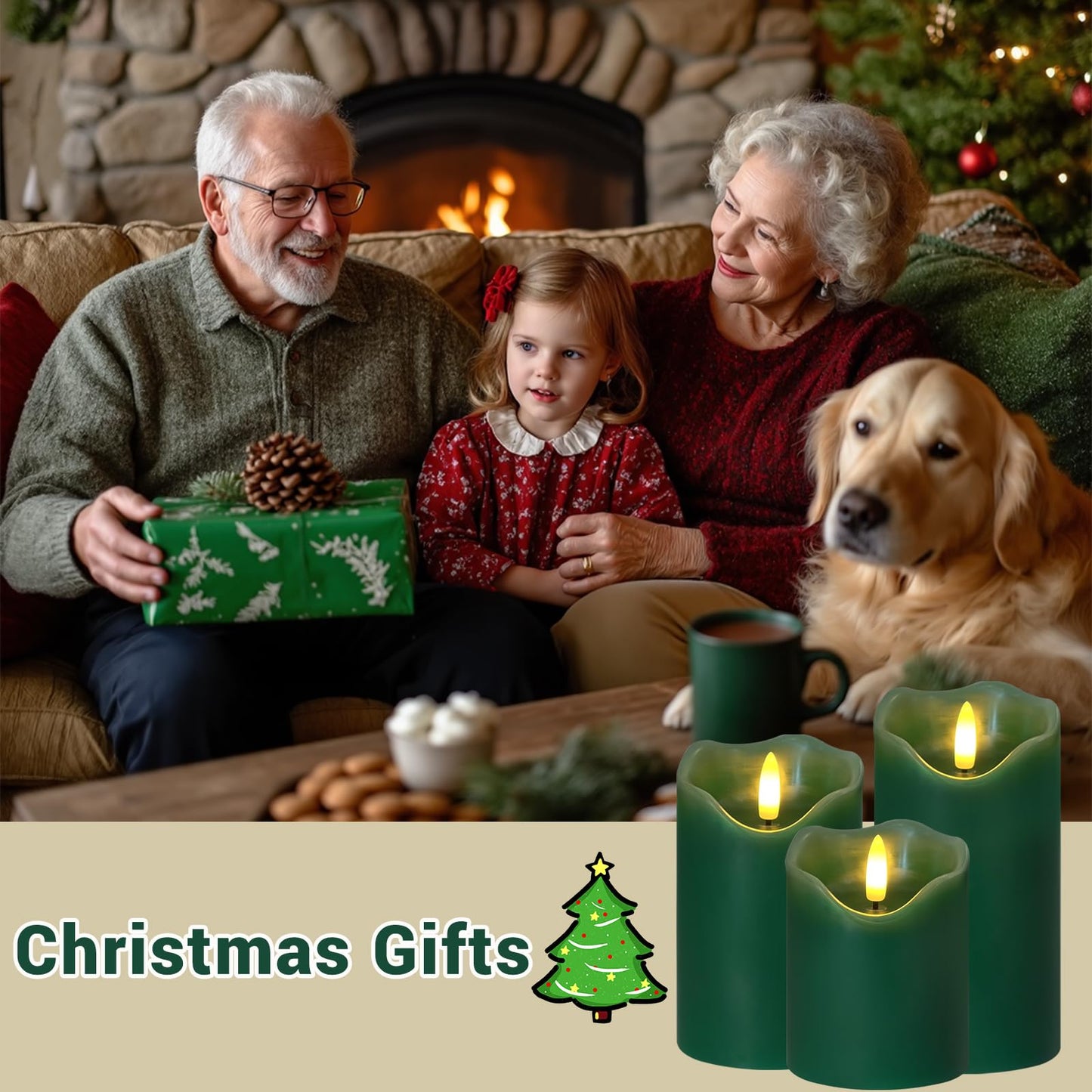 Flickering Flameless Candles, Set of 3 Green LED Candle Light with Remote & Timer, Battery Operated Electric Pillar Candle by Real Wax Dimmable Fake Candles for Home Falll Halloween Decor (Green)