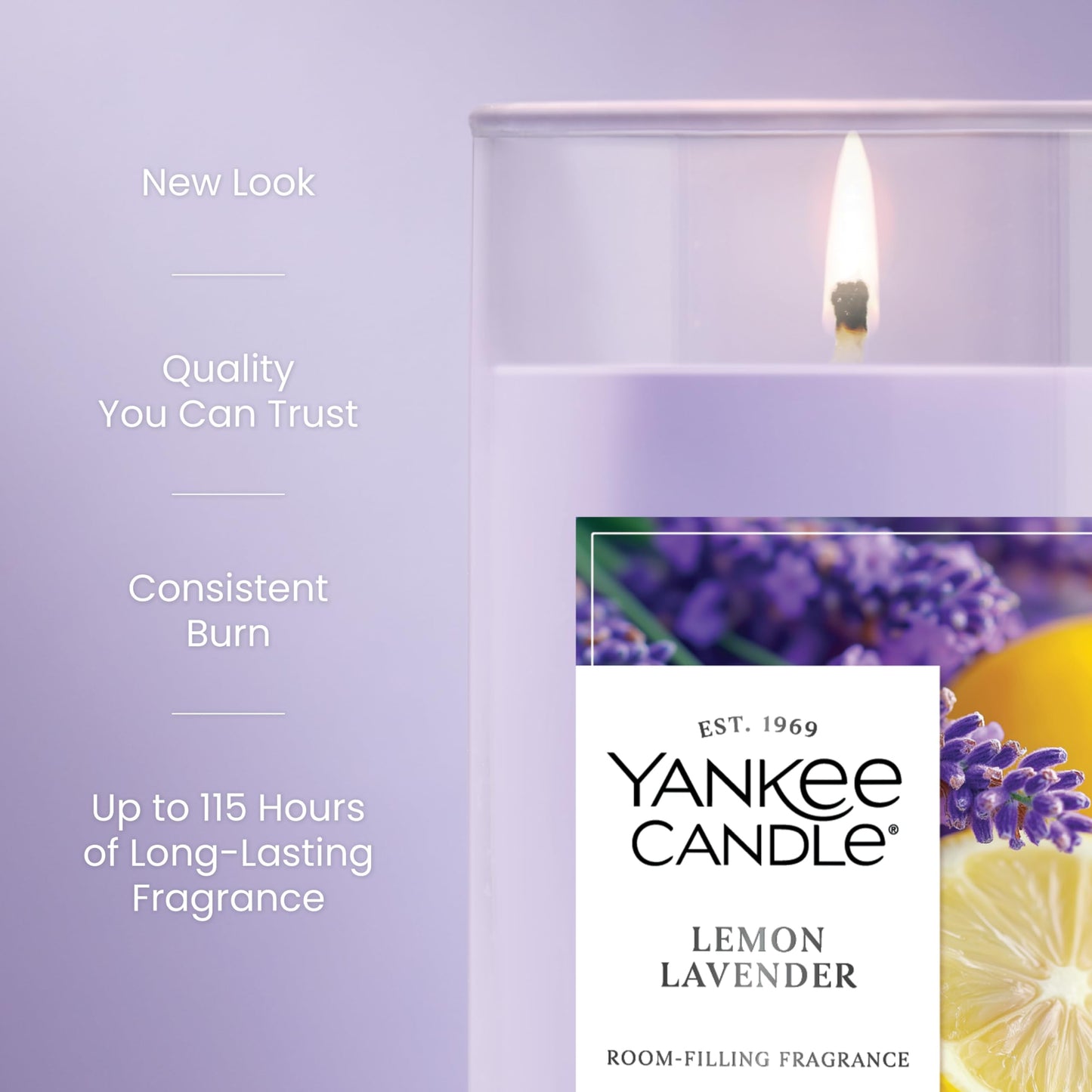 Yankee Candle Medium Pillar Scented Candle with up to 115 Hour Burn Time, Premium Plant Wax Blend for Consistent Burn, 14.25 oz Pillar Candle with Room Filling Fragrance, Lemon Lavender
