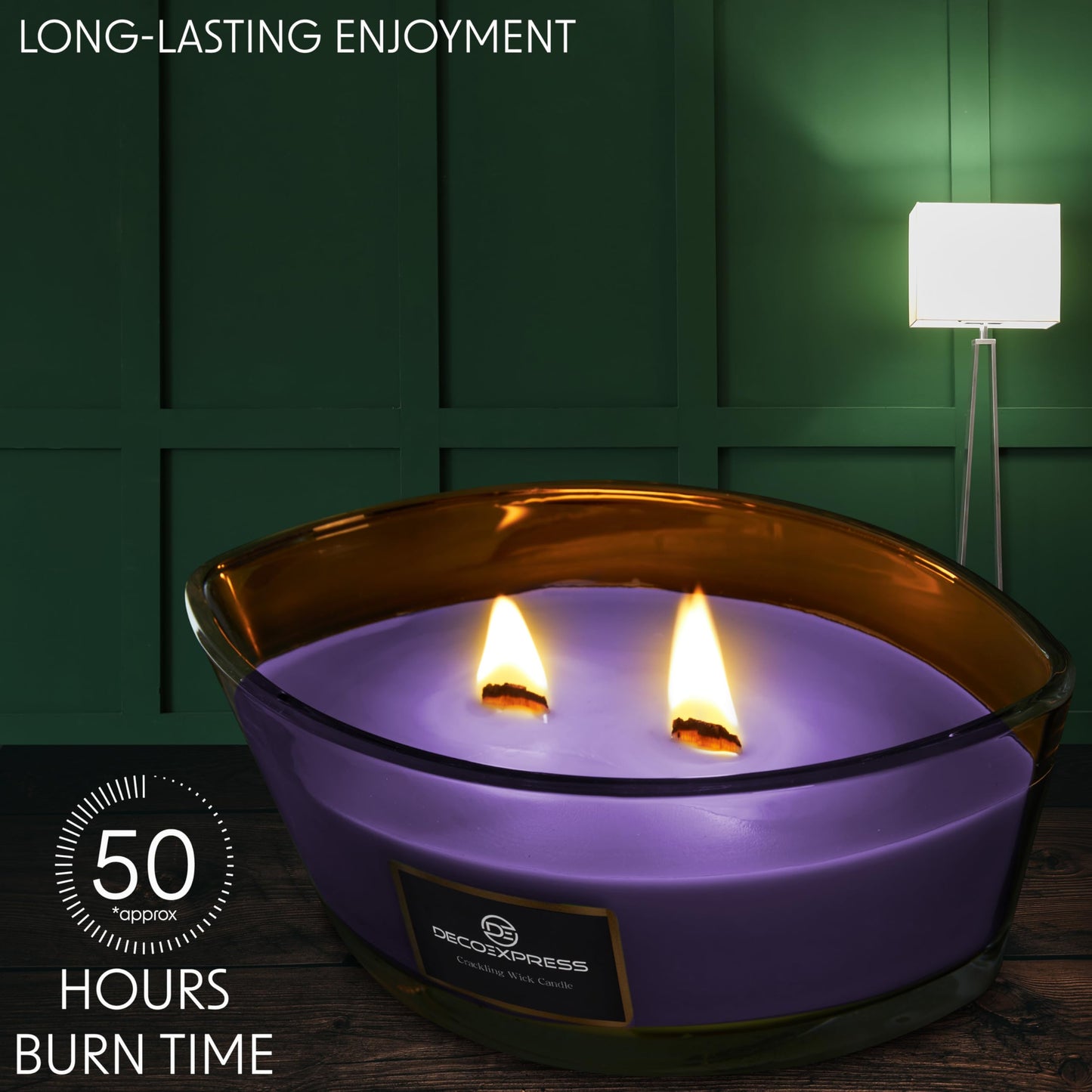 DECO EXPRESS Scented Candles, Crackle Double Wick Candles, Long 50 Hours Burn Time, Home Decor & Gift Ideas (Black Cherry)