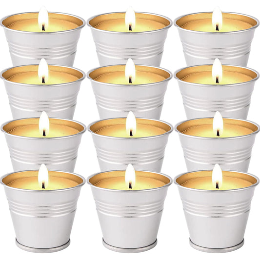 Citronella Candles Outdoor, 12 Pack Citronella Candle Set Made with Citronella Oils and Natural Soy Wax, 120 Hour Burn Time, 2 oz Small Bucket Candles for Patio, Home, Backyard