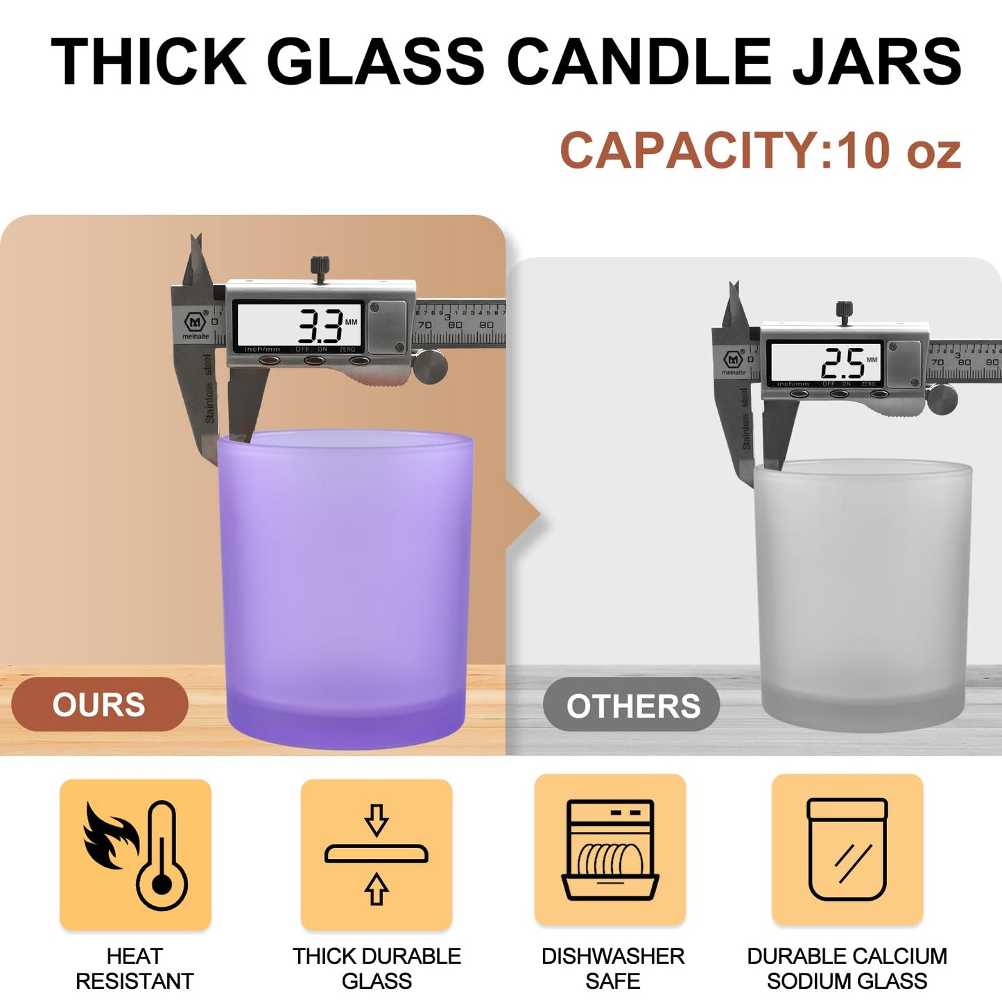 SHOWIN 10 OZ Thick Candle Jars for Making Candles 15 Pcs, Empty Jars with Wood Lids for Candle Making, Sample Container, Frosted Purple