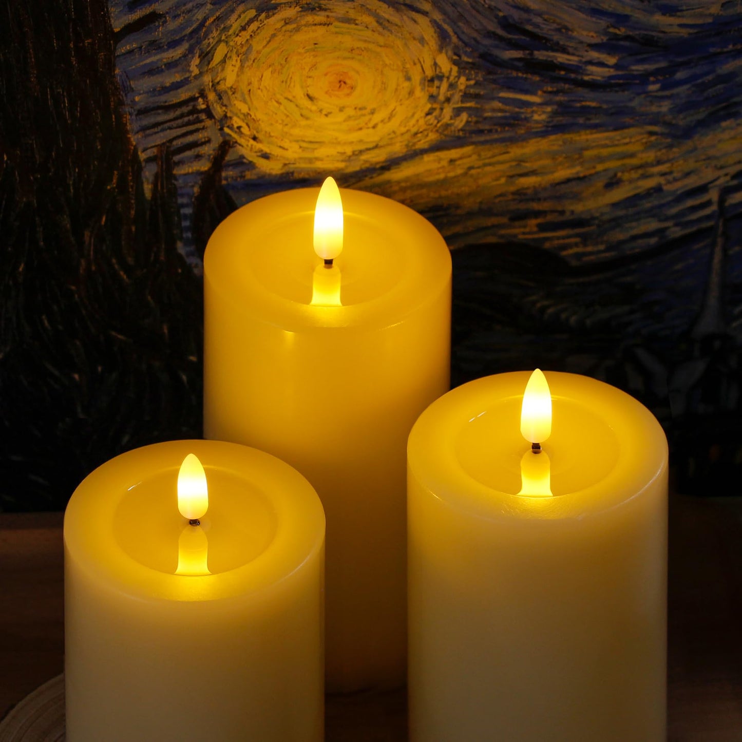 Yeelida Remote Flameless Flickering Pillar Candles with Candle Grease Effect,Pack of 3 Ivory LED Battery Oprated 2/4/6/8 Hours Timer Real Wax Electric Candles(3x4,5,6 Inches)