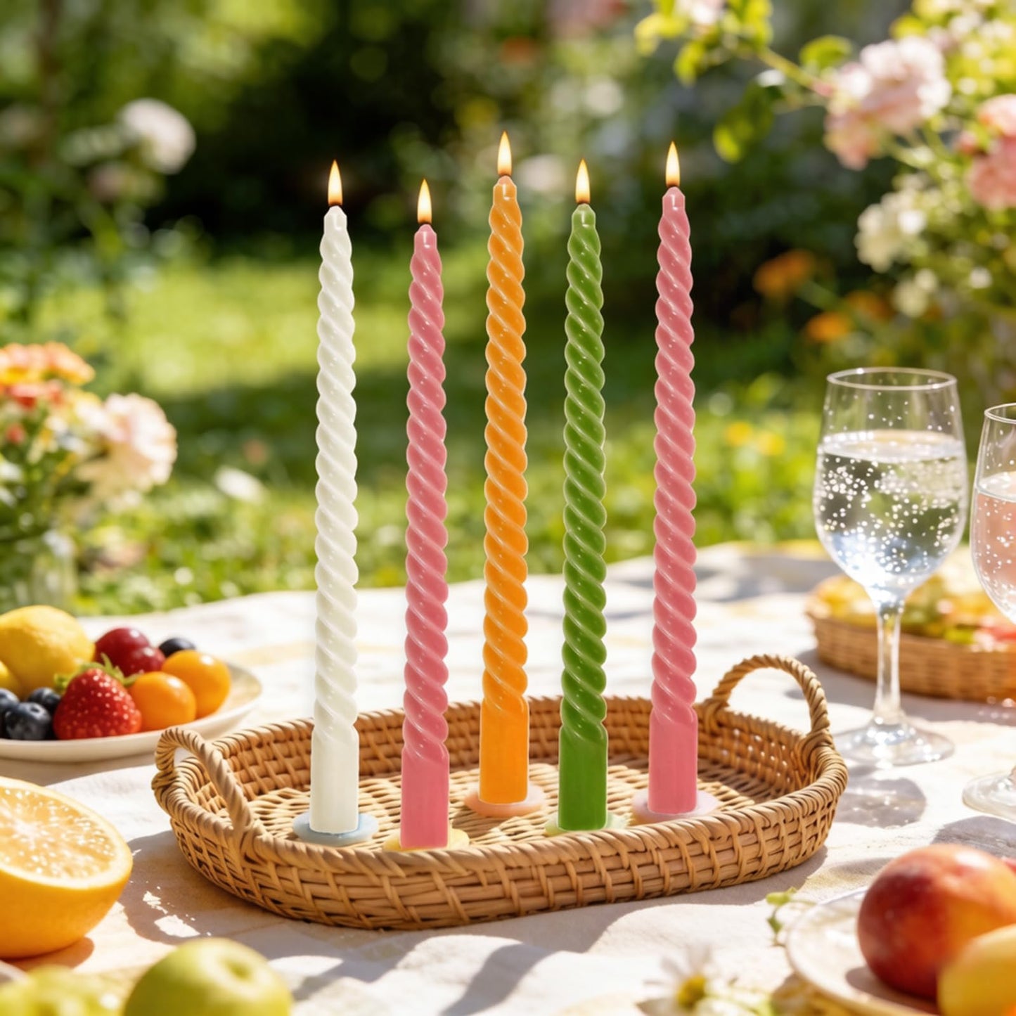 Whaline 8 Pcs Spiral Taper Candles White Pink Orange Green Dripless Twisted Wax Candles 10 Inch Long Unscented Candle Sticks for Spring Holiday Dinner Party Wedding Home Kitchen Table Decor