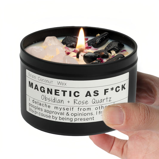 Magnetic AS F*CK, Hande Made Chakra Candle, Magic Attraction, Manifestation Crystal, Self Love, Ritual Meditation (8oz).