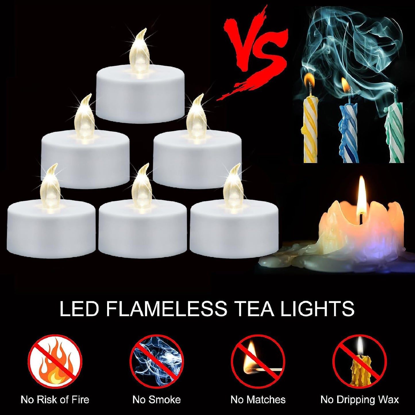 Baikaraer Battery Operated Tea Lights Candles,Flameless Led Electric Fake Candle, 50 Pack Realistic Flickering Votive Tealights, Long Lasting 200+Hours,for Wedding Party Home Decoration (Warm White)
