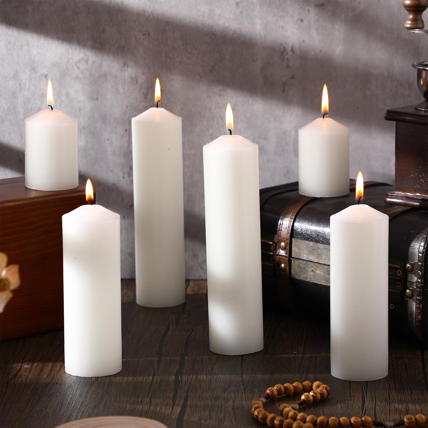MTLEE 6 Pcs Pillar Candles 3 Set 2 in x 3, 6, 8 Inch Smokeless Dripless Unscented Pillar Candles Long Clean Burning Wax for Wedding Dinner Party Spa Emergency Ceremony Home Decor(White)
