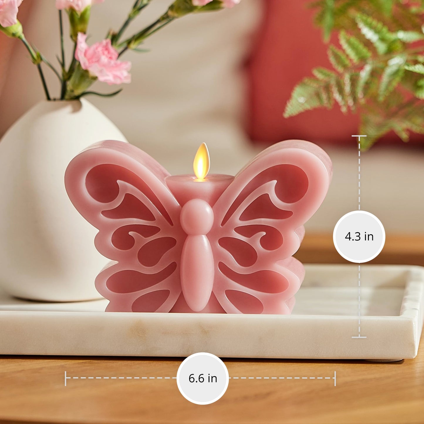 Luminara - Flameless Flickering Moving Flame Nature-Inspired Battery Operated LED Décor - Spring Summer Collection - Blooming Mauve Butterfly Garden Candle - 6.6” x 4.3”