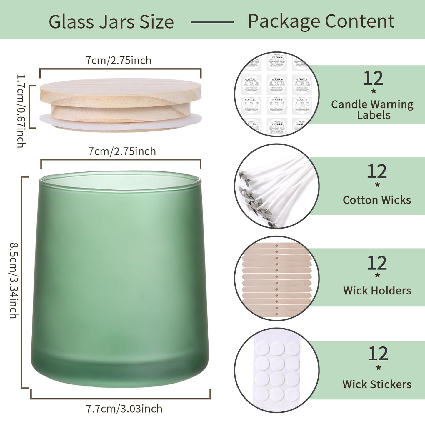 DARJEN 12 Pack Frosted Green Candle Jars for Making Candles- 9 OZ Empty Glass Candle Making Jars with Making Kits, Candle Making Supplies Candle Containers for Home DIY & GIFS