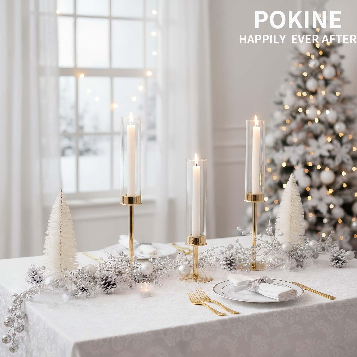 POKINE Gold Candle Holders Set of 6 for Glass Taper Candle Holders,Hurricane Candlestick Holder for Home Decor, Wedding, Dinning, Party Decorative, Anniversary (6,Gold)