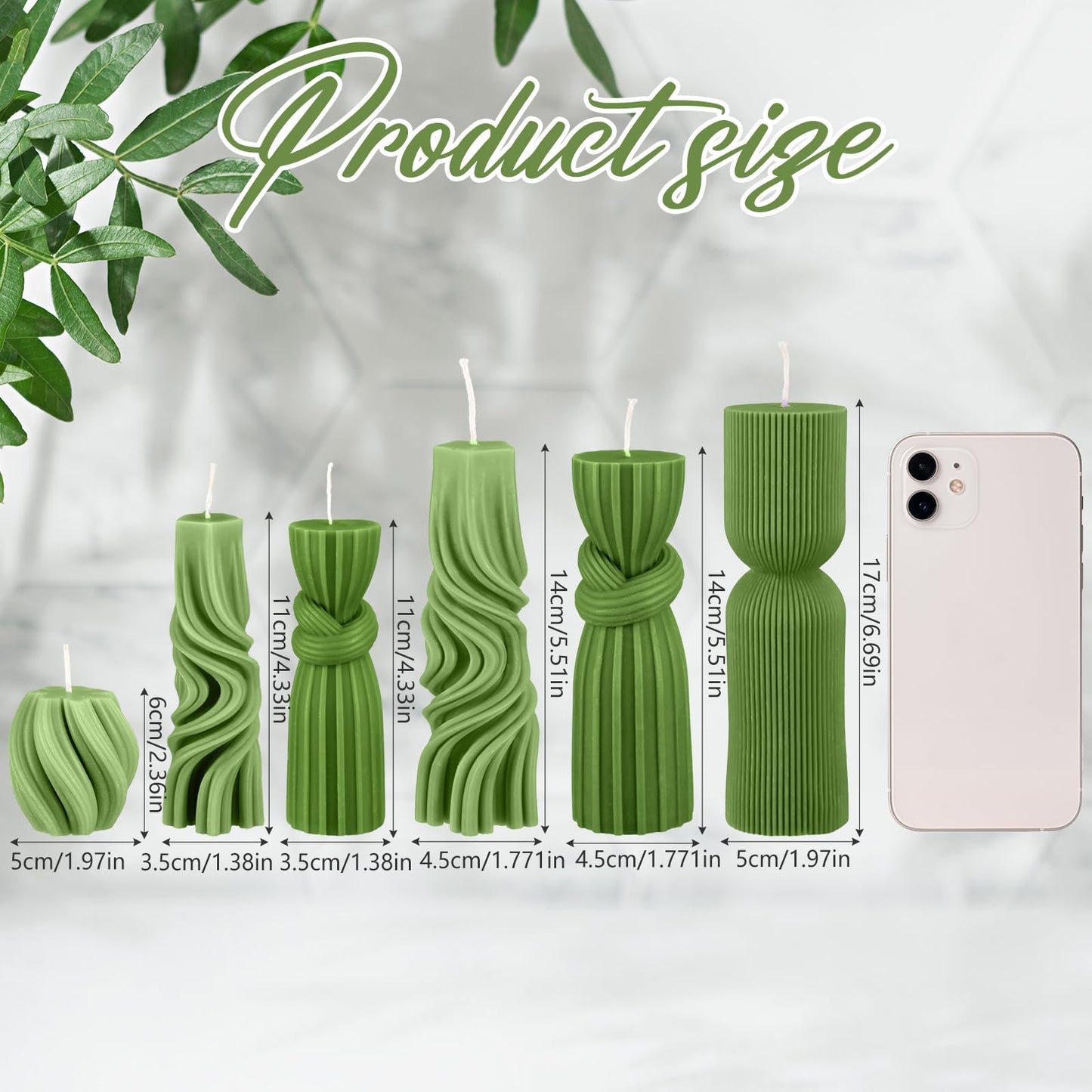 Threlaco 6 Pcs Pillar Candles Decorative Modern Aesthetic Ribbed Candle Set Cute Soy Wax Scented Ribbed Decor Commemorative Gift for Home Decoration(Green, 2.36-6.89 Inch)
