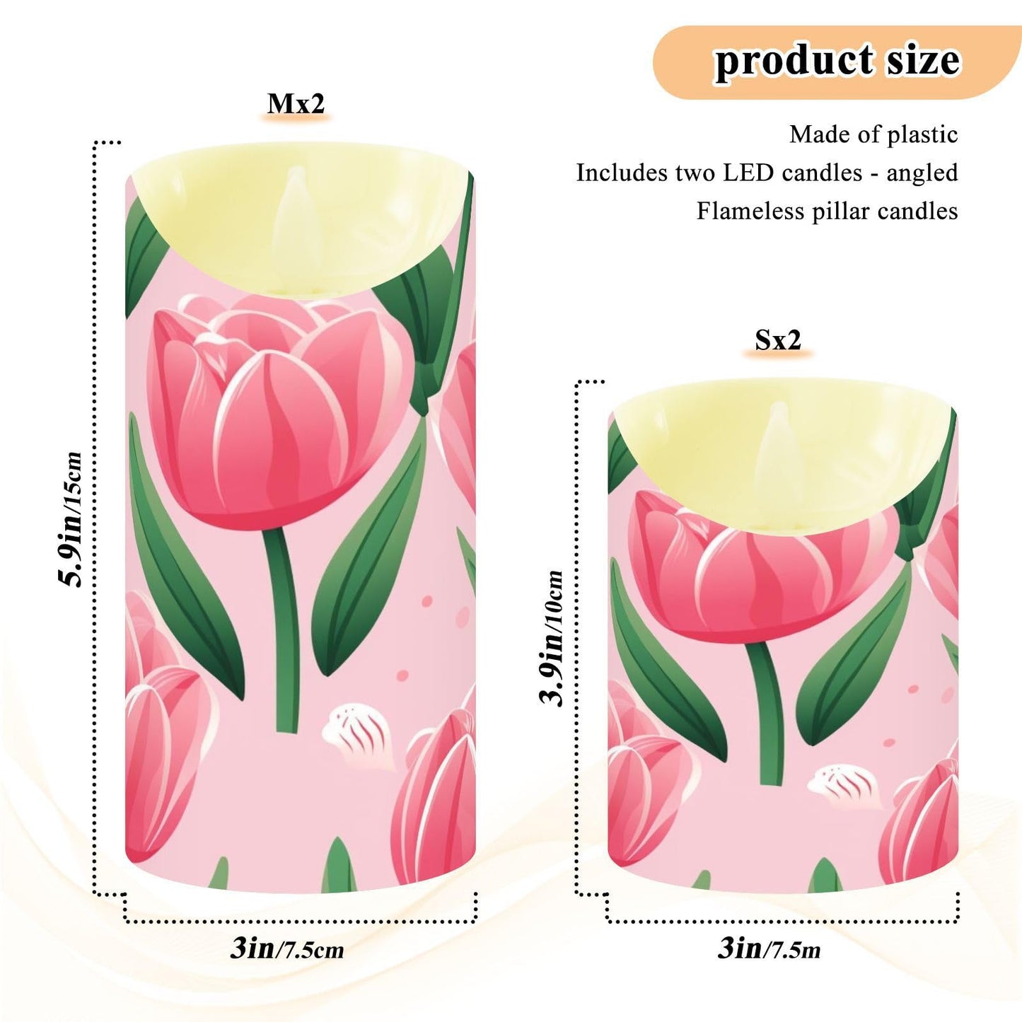 ALAZA Pink Tulip Flower Flickering Flameless Candles Battery Operated with Remote Timer,Tea Light Candles LED Pillar Votive Set of 2 for Outdoor Indoor Decorations 3" x5.9"