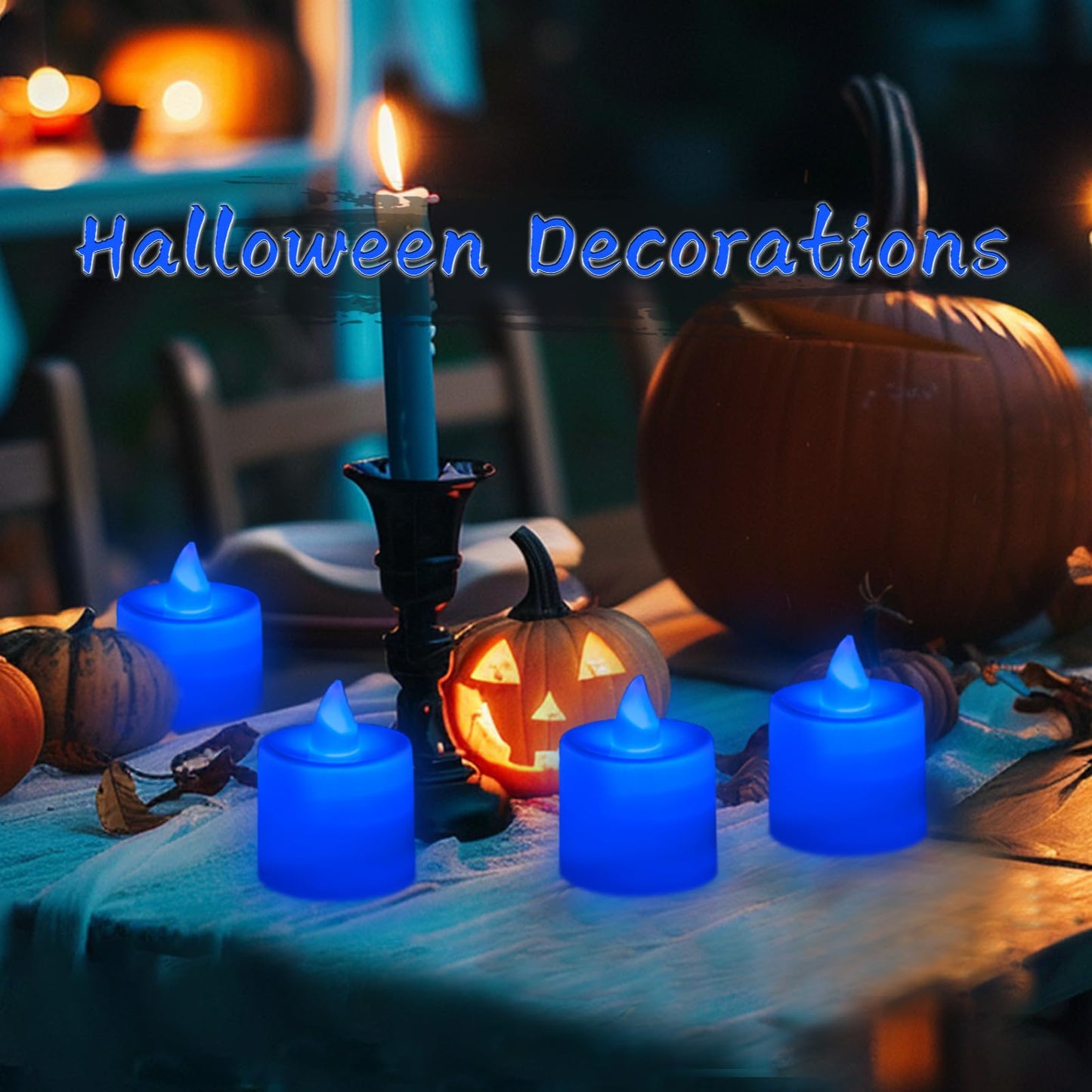 LANKER 24 Pack Flameless Led Tea Lights Candles, Flickering Blue Battery Operated Electronic Fake Candles, Decorations for Wedding, Party, Christmas, Halloween and Festival Celebration (Blue)