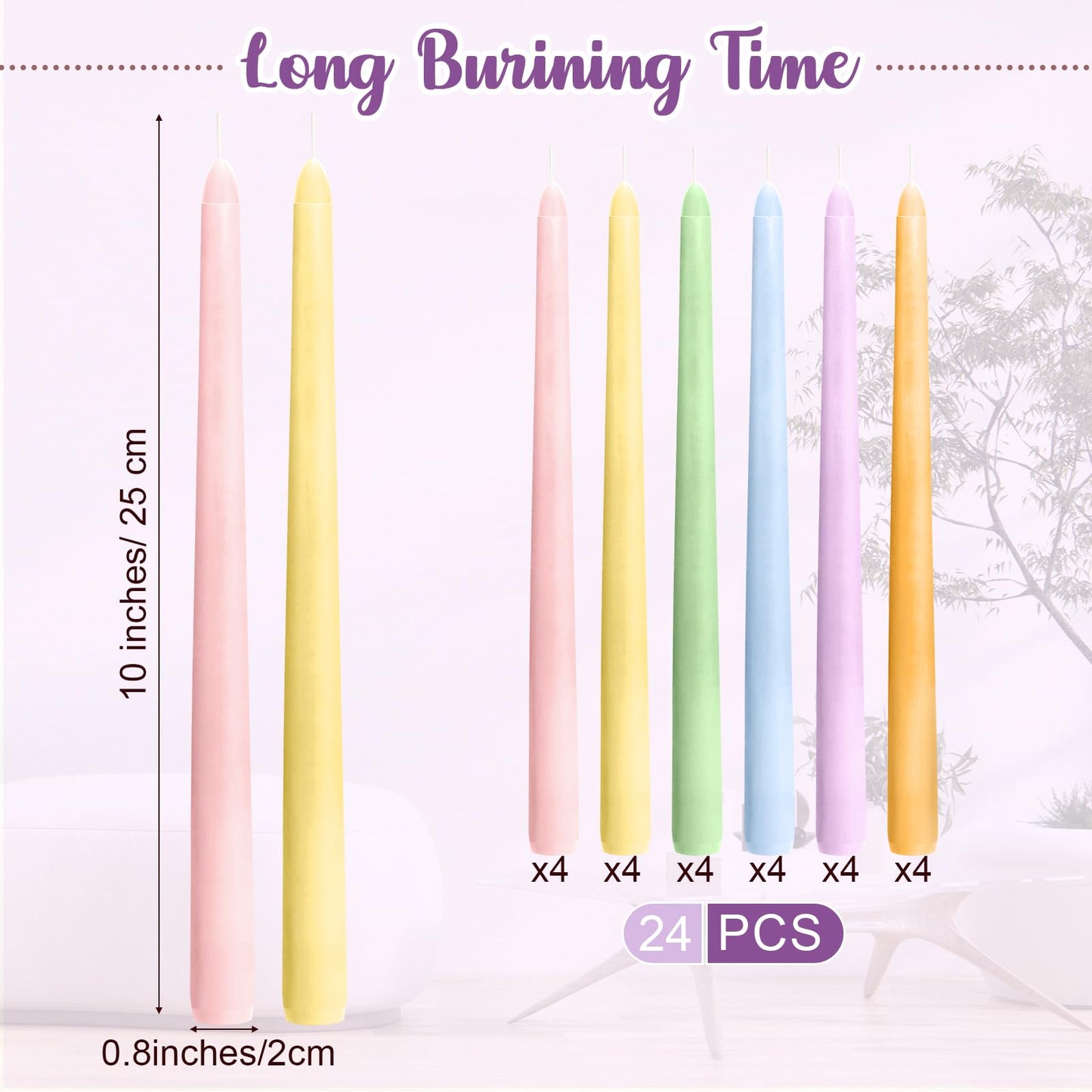 Nuanchu Taper Candles 10 Inch (H) Dripless Tapered Smokeless Long Tall Unscented Dinner Candle for Wedding Party Home Decor Candlesticks, Long Burning