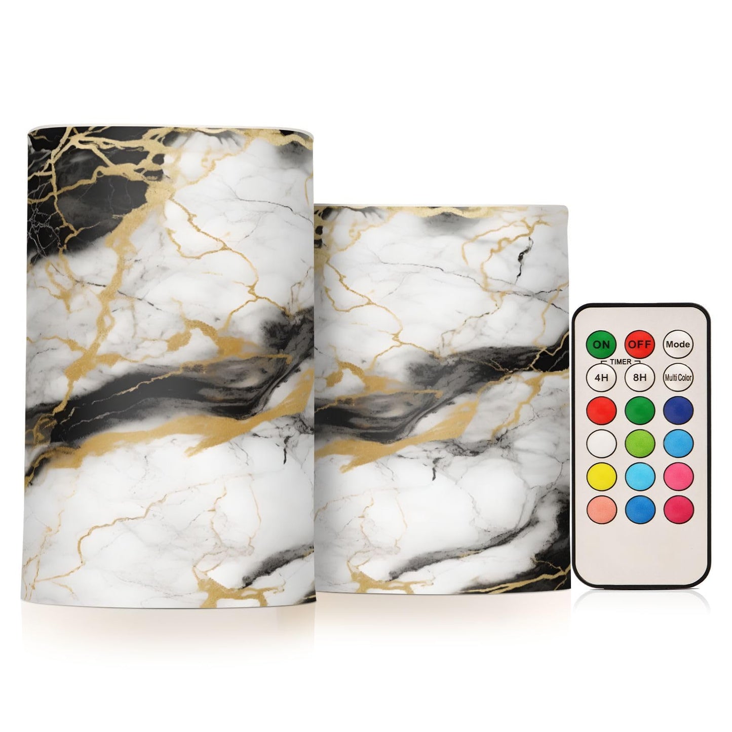 BOENLE Flickering Flameless Candles, Golden White Black Marble LED Candles with Remote Timer, Set of 2 Battery Operated Candle for Valentine Wedding Birthday
