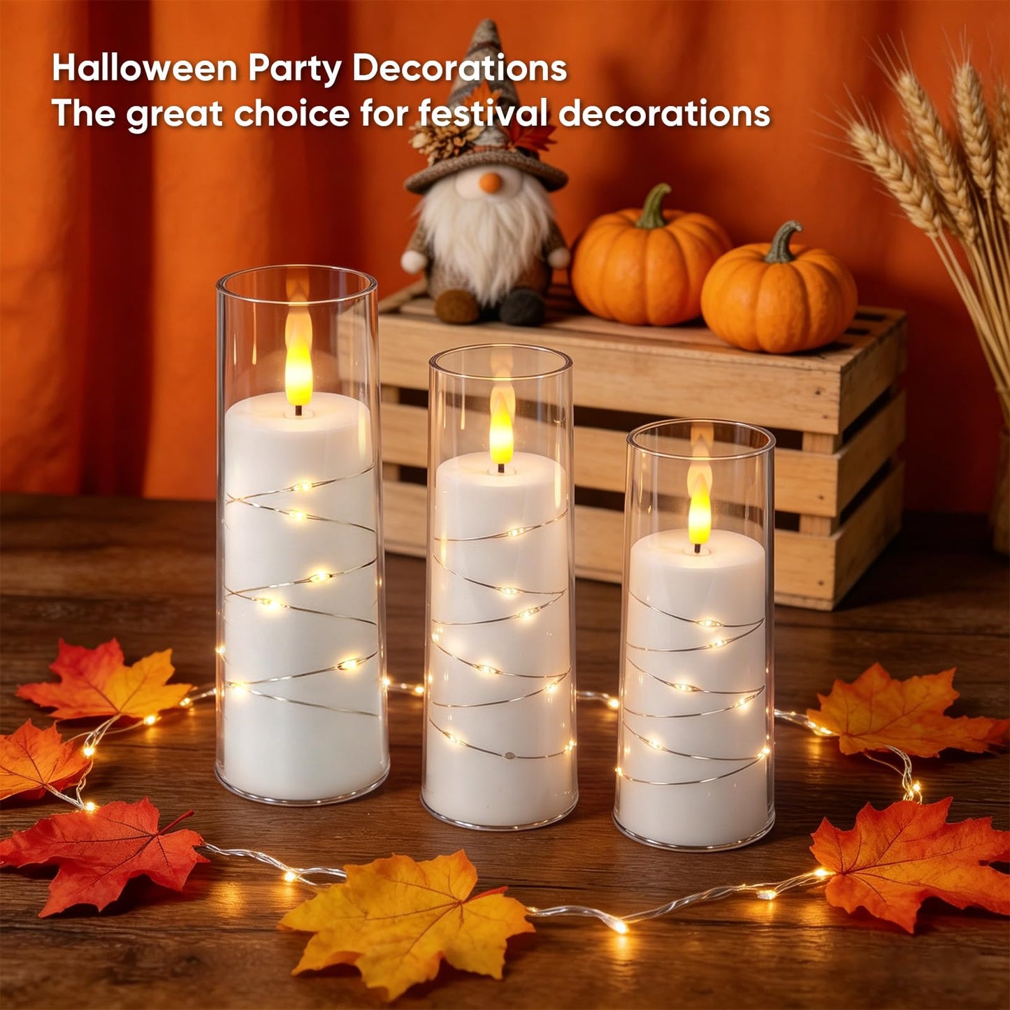 Raycare Flameless Candle with Remote Timer, 3 Flickering Acrylic Battery Operated LED Pillar Candles with Embedded Star String for Home Decor(White)
