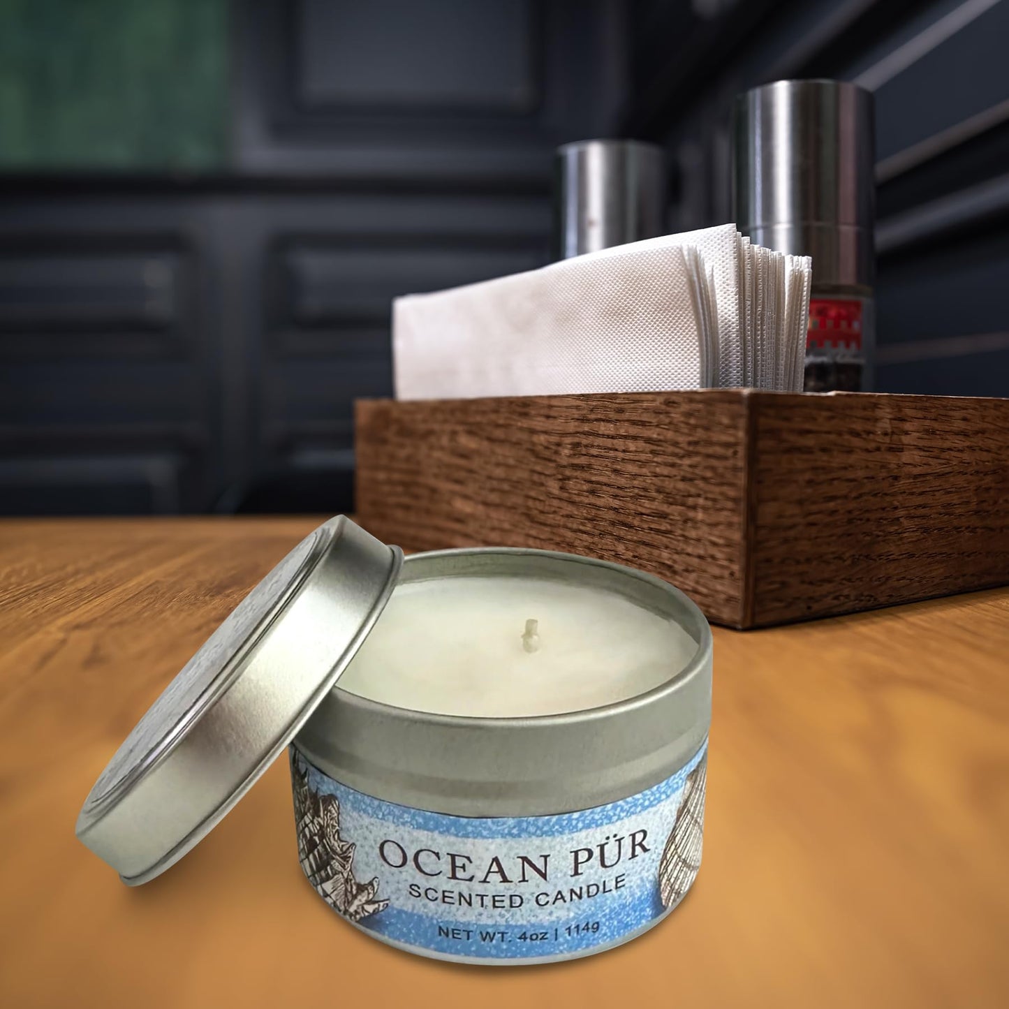 Greenwich Bay Hand-Poured Scented Candle in Decorative Tin – 4 oz/114 g Travel Candle with Lead-Free Wick, Vegetable Wax, Long-Burning Aromatherapy Gift, Single Wick – Made in USA (Ocean Pur)
