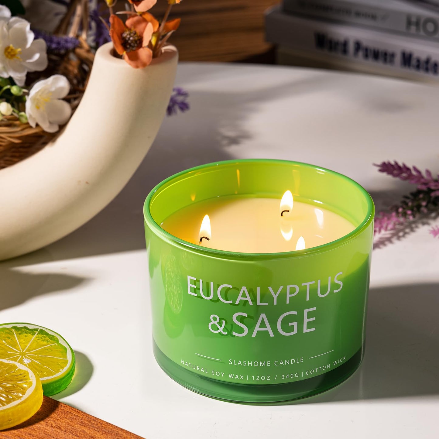 Sage & Eucalyptus Scented Candle, Luxury Large 3 Wick Soy Candle 12 Oz, 60+ Hour Long Lasting Clean Burn, Elegant Aromatherapy Home Decor, Housewarming & Birthday Gift for Men & Women