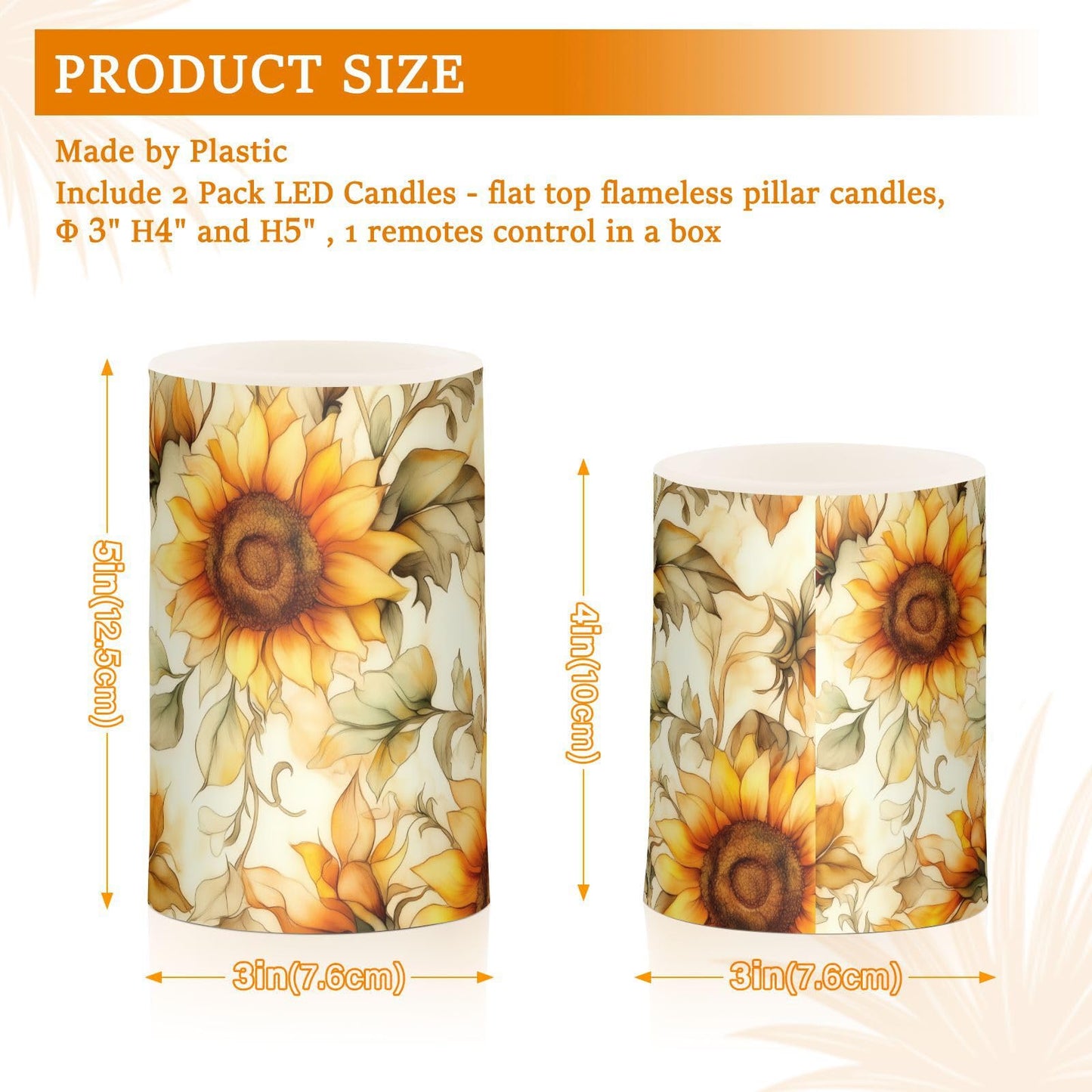 WEVIBOFU Painting Sunflowers Flickering Flameless Candles LED Battery Operated with Remote Timer Pillar Candles for Home Birthday Wedding Christmas Decor, Set of 2