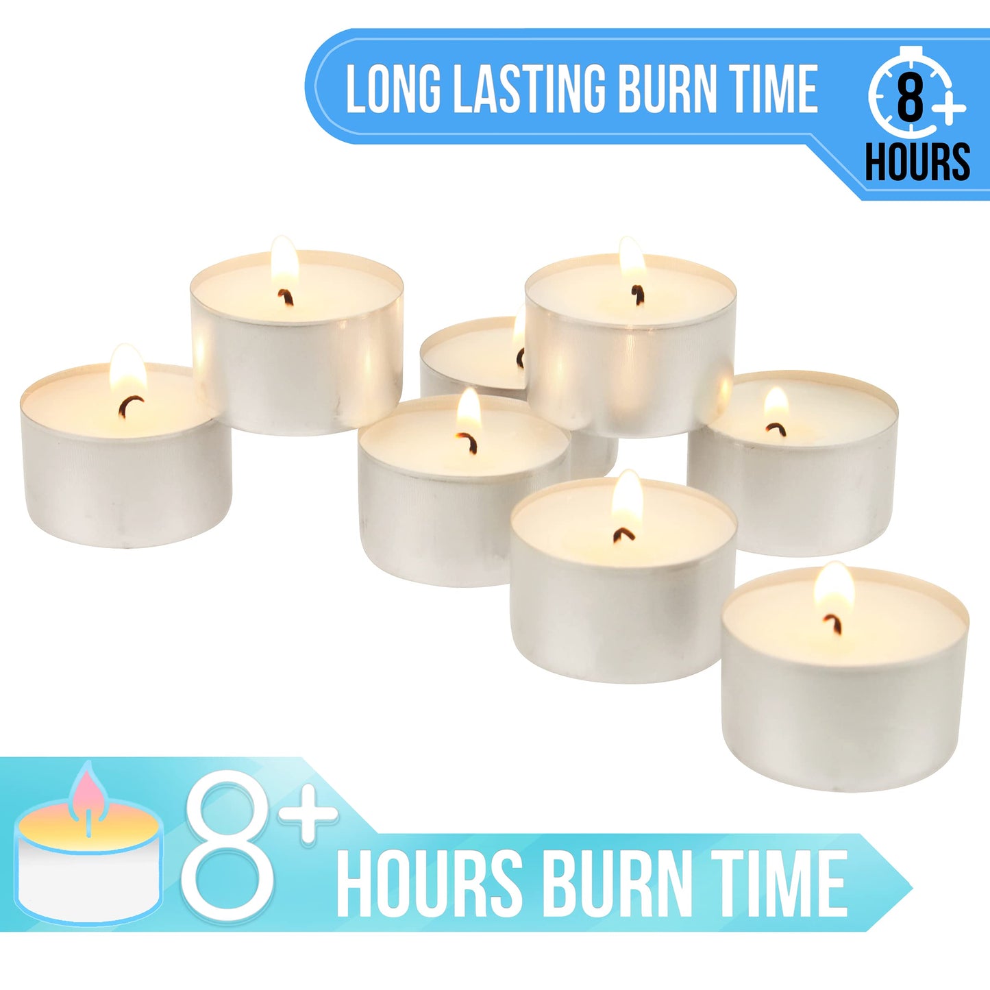 Stonebriar 200 Pack Unscented 8 Hour Extended Burn Time Tea Light Candles (Pack of 4, 800 Count Total)