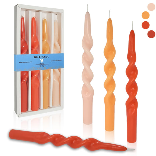 BALEAGCDL Unscented Twisted Taper Candle Gradient Orange Spiral Candlesticks 10 Inch Handmade Smokeless Dinner Long Candles Set for Holiday Wedding Party Gift Home Decoration
