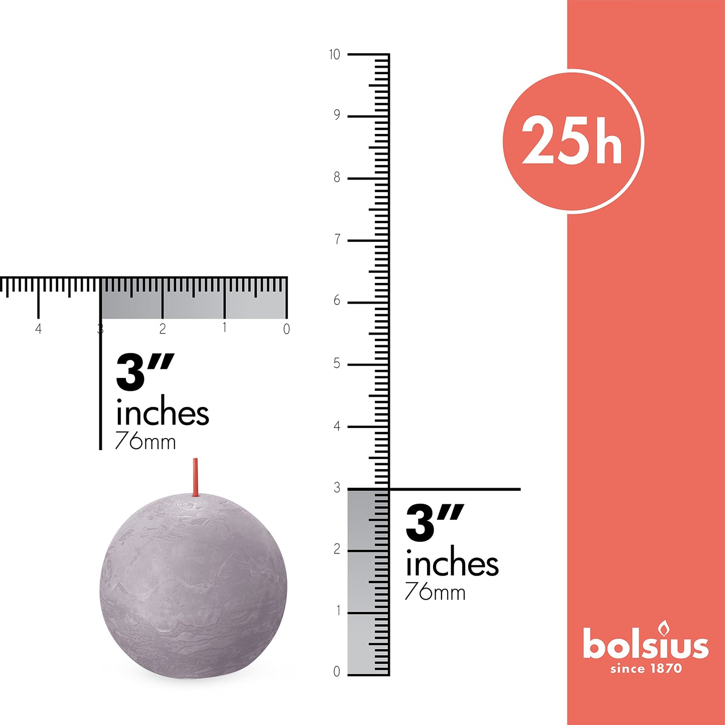 BOLSIUS 3 Pack Frosted Lavender Rustic Ball Pillar Candles - 3 Inch - Premium European Quality - Includes Natural Plant-Based Wax - Unscented Dripless Smokeless 25 Hour Party Décor Candles