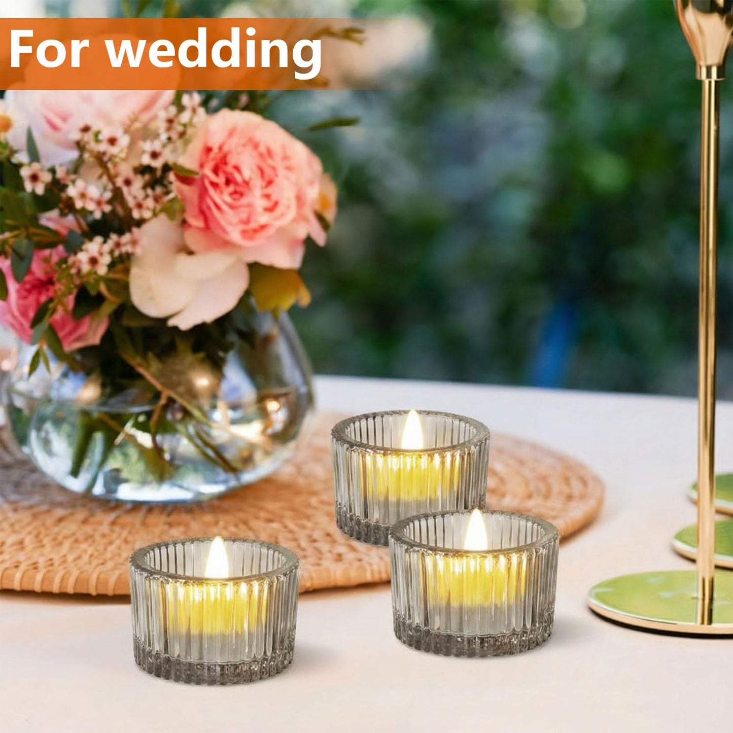 JOYIT Black Votive Candle Holders Bulk Set of 12, Tealight Candle Holder for Wedding Table Centerpiece, Glass Small Candle Holders for Birthday Party, Valentine's Day, Home Decor (2''X 1.4'')