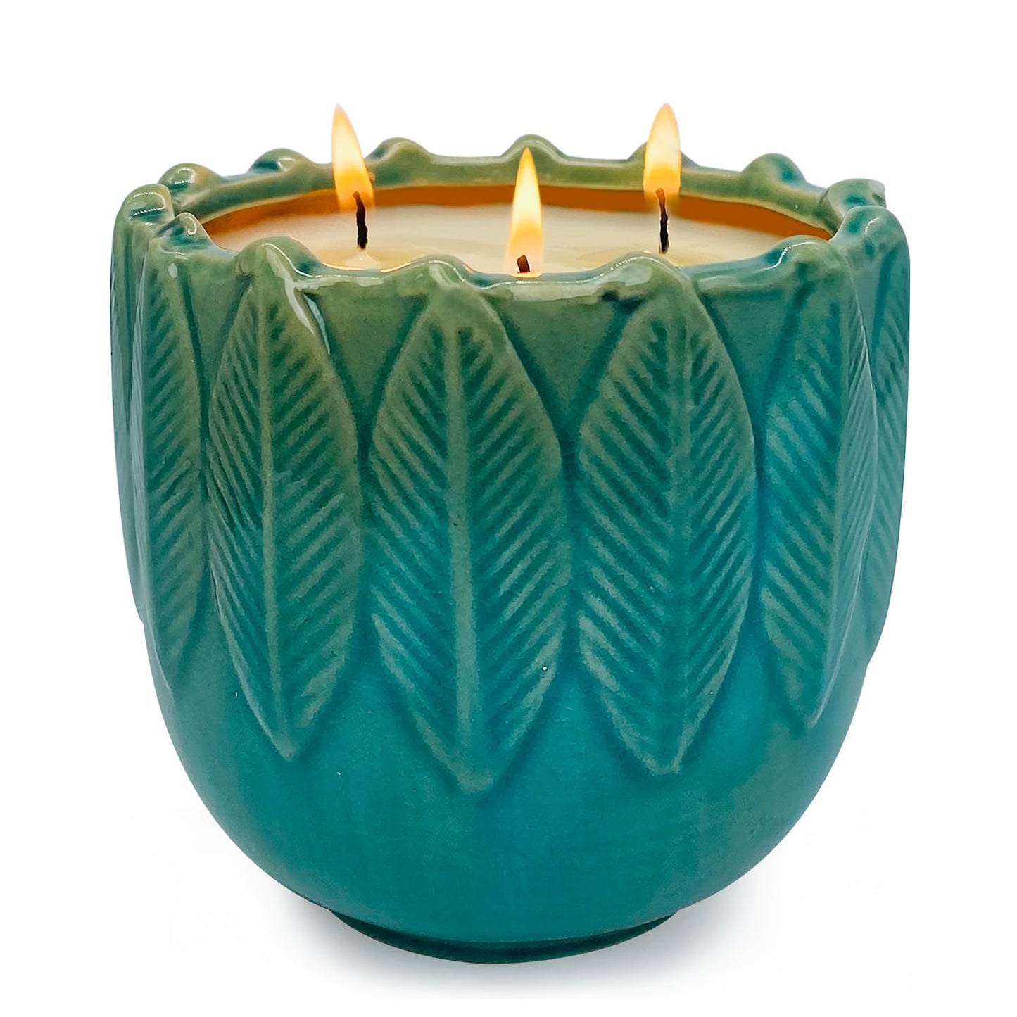 Exquisite 3-Wick Scented Candles, 20oz Natural Soy Wax in Ceramic Jar - Creamy Vanilla Aromatherapy & Citronella Outdoor Bug Repellent, 80H Long-Lasting Smokeless Candles for Home Decor Gift