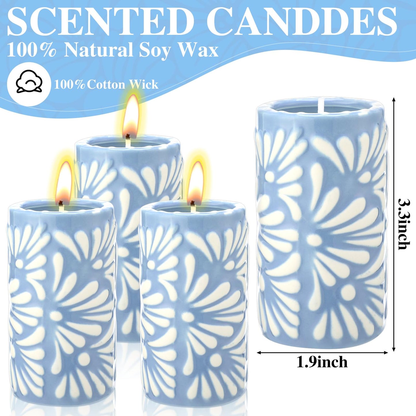 Lounsweer 4 Set Cielito Lindo Party Decorations Mexican Tequila Candle Talavera Mugs Candle for Fiesta Cinco De Mayo Birthday Bridal Shower Bachelorette May 5th Party Home Decor(Blue)