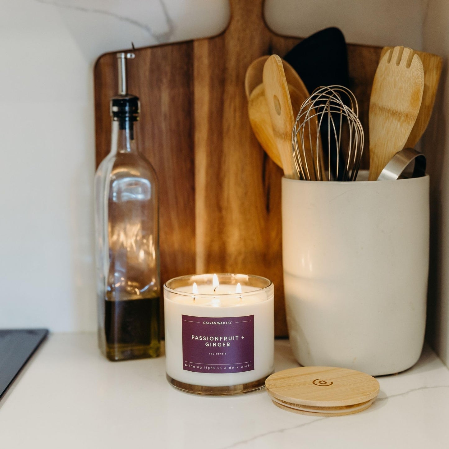 Calyan Wax Co. Passionfruit & Ginger 3 Wick Scented Candle - 43 Hour Burn - Luxury 3 Wick Soy Candles - Clean Soy Wax Candles - Long Lasting Large Glass Jar Candle for Home - 14.9oz