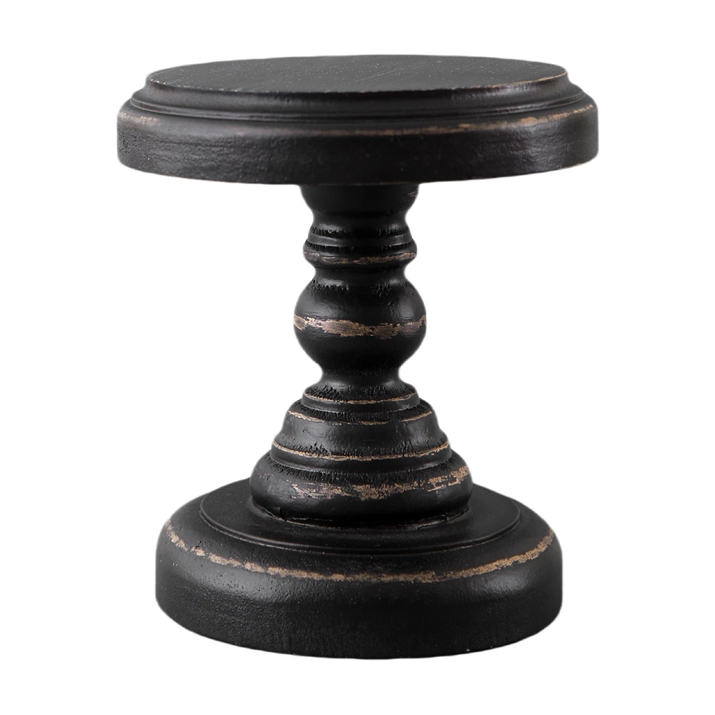 SOFE Black Wood Display Riser, Rustic Small Pedestal Stand/Planter Stands, Tray Holder for Decor, Unique Wooden Base 7 Inches Tall for Mini Items, Candle, Figurine