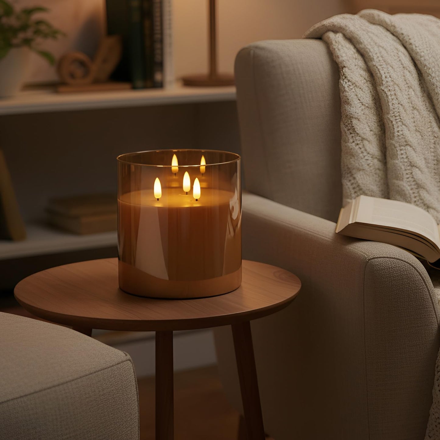 NICEME Extra Large 3 Wick Battery Operated Candle, 6"x6" Big Clear Glass Flameless Candles with Remote, Real Wax Flickering Led Pillar Fake Giant Candle for Wedding Party Holiday Home Decor, Gold